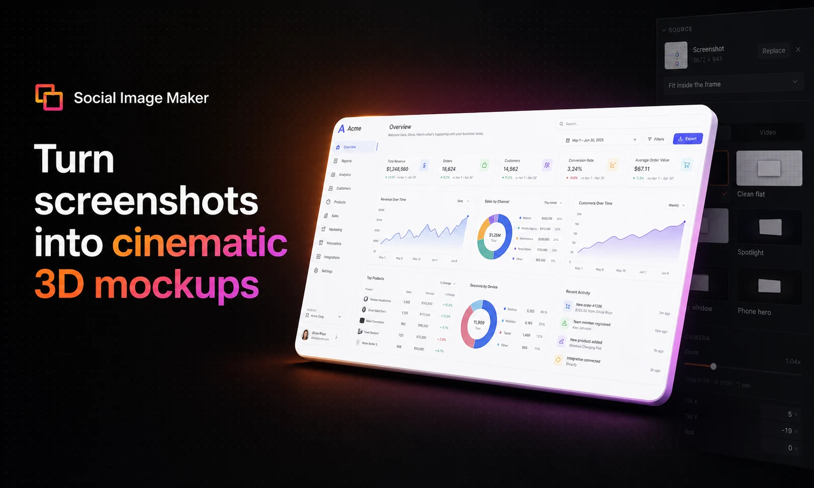 Social Image Maker — turn screenshots into cinematic 3D mockups